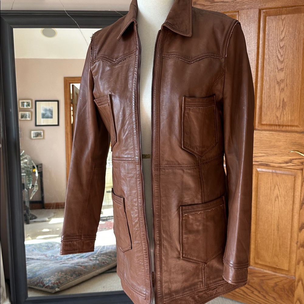 Vintage 70s style Sundance Catalog Ellis brown soft leather jacket